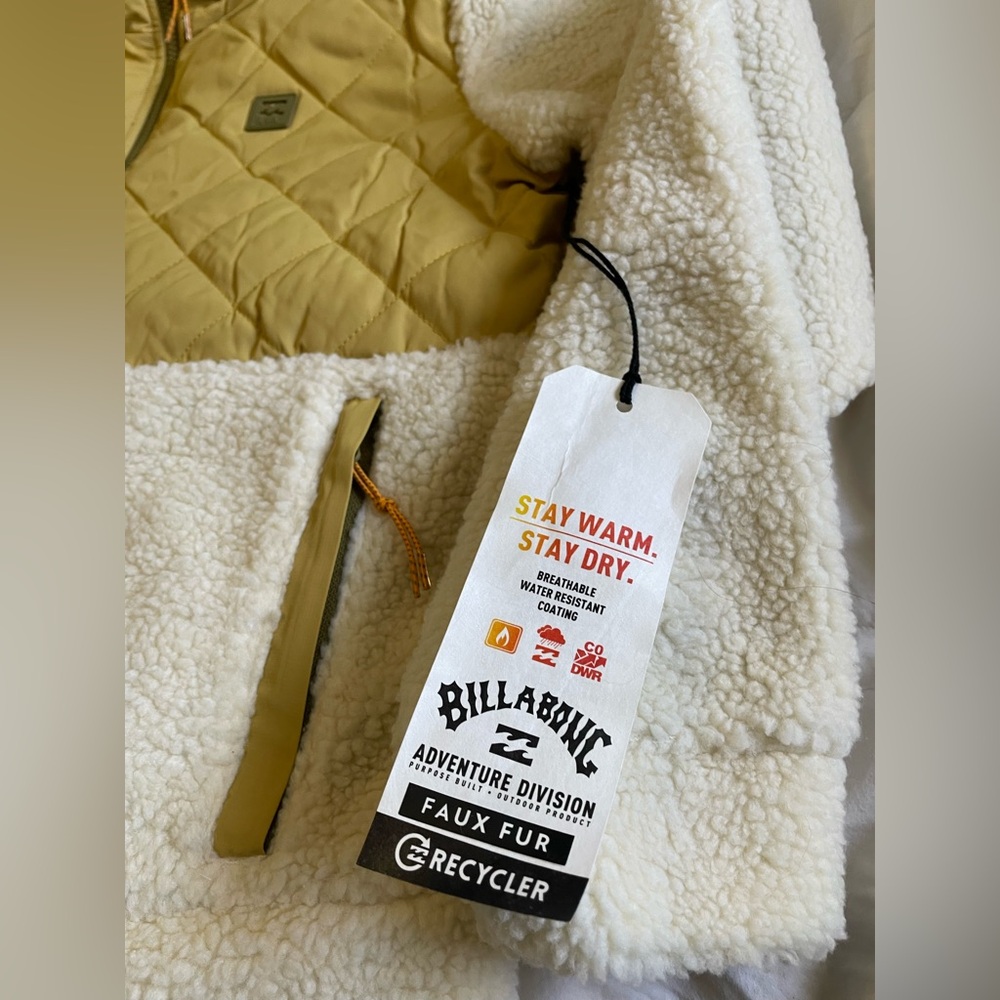 Billabong Adventure Division Quilted Yellow & Cream Sherpa Jacket - Picture 6 of 15